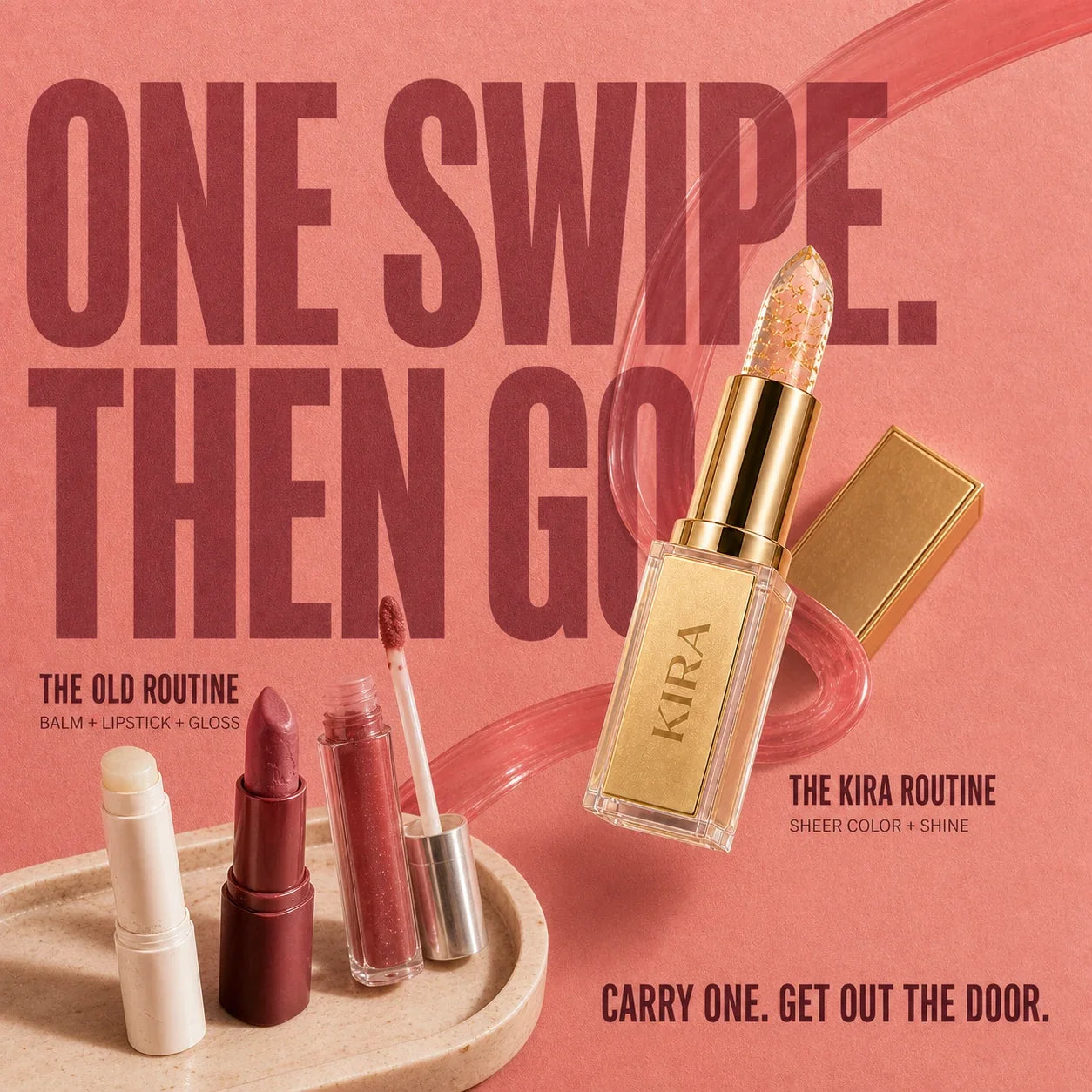 One swipe KIRA routine compared with a layered lip routine