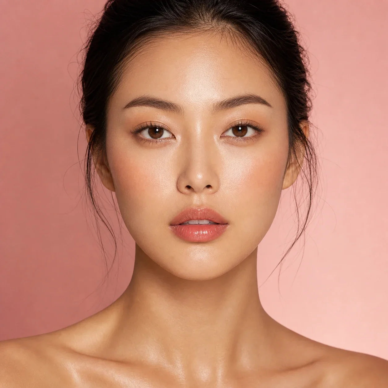 East Asian model wearing the single KIRA clear-to-rose balm