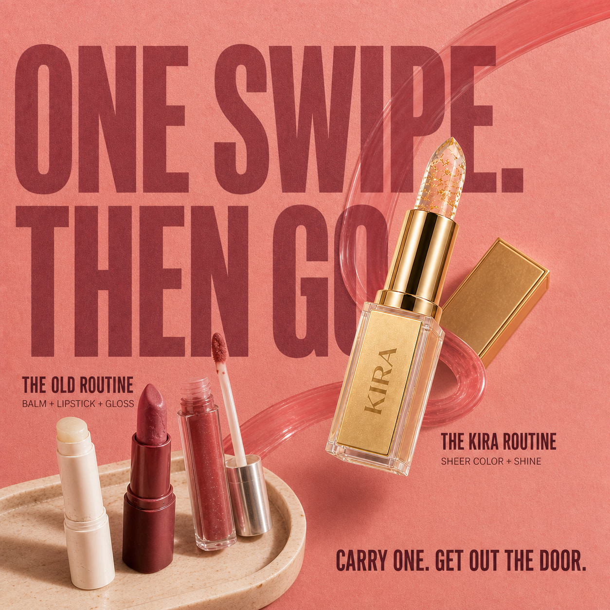 One swipe KIRA routine compared with a layered lip routine